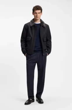 Regular-fit pilot jacket with detachable faux-fur collar
