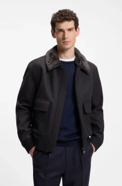 Regular-fit pilot jacket with detachable faux-fur collar