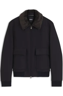 Regular-fit pilot jacket with detachable faux-fur collar