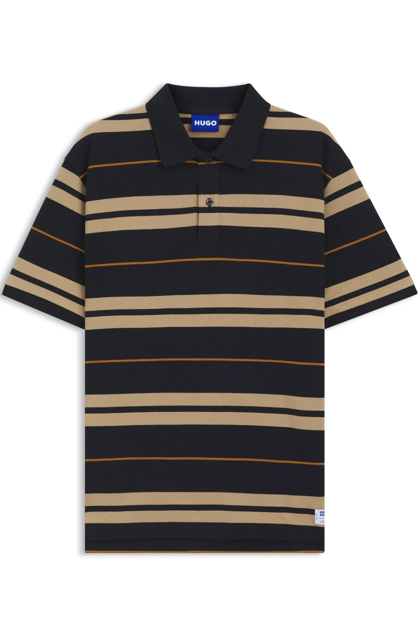 Regular-fit polo in cotton piqué with engineered stripes