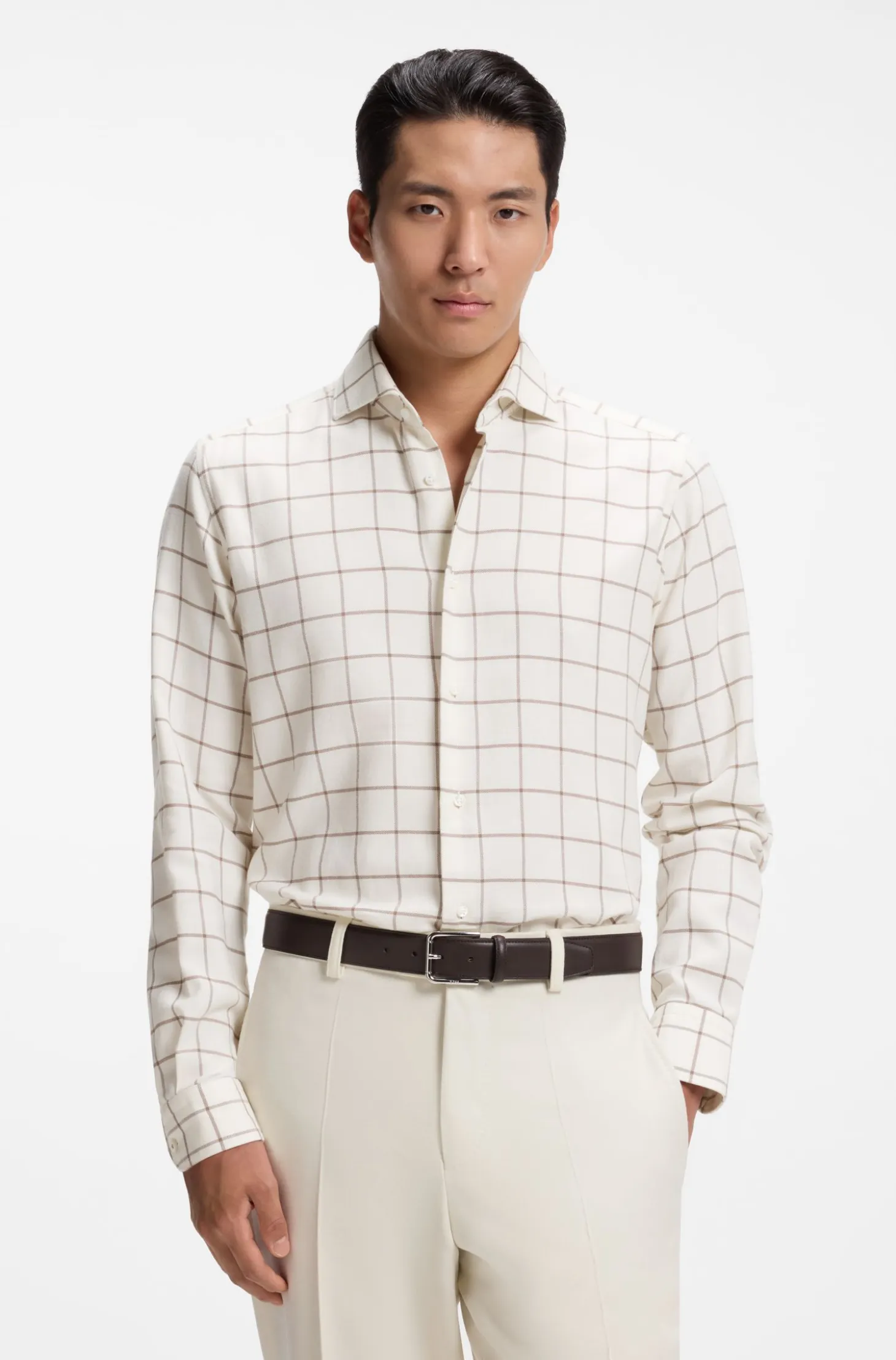Regular-fit shirt in checked cotton flannel