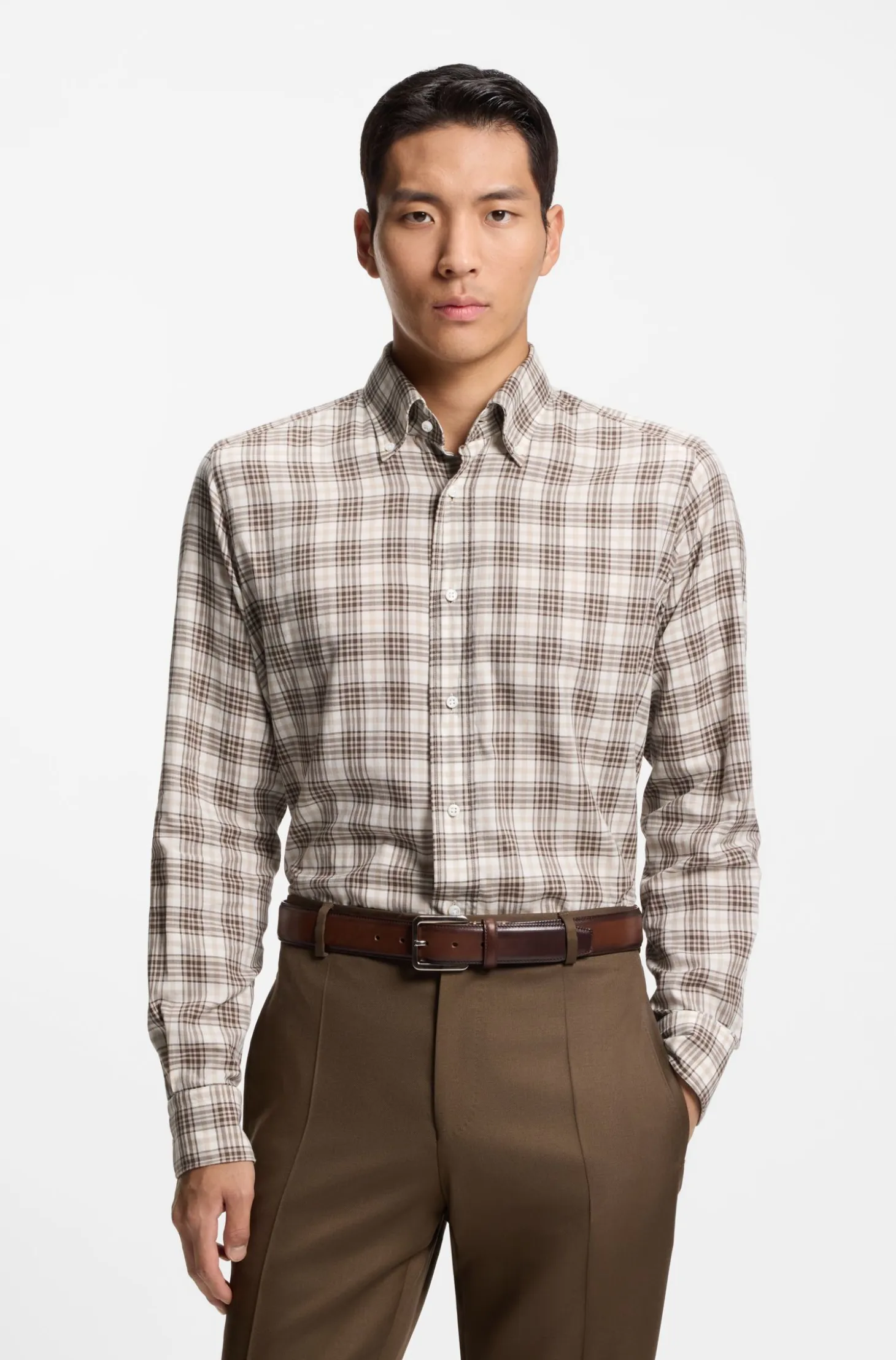 Regular-fit shirt in checked Italian-made cotton