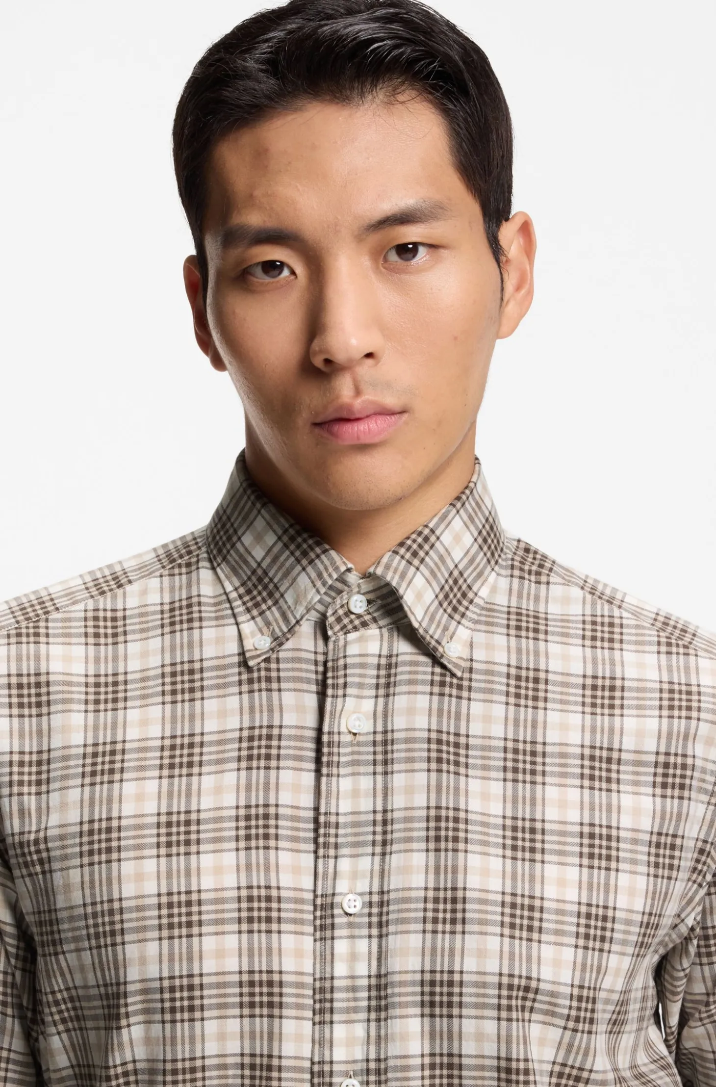 Regular-fit shirt in checked Italian-made cotton