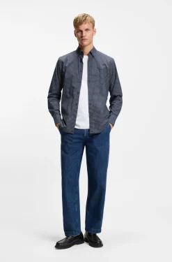 Regular-fit shirt in checked stretch-cotton dobby