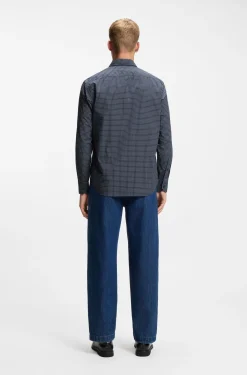 Regular-fit shirt in checked stretch-cotton dobby
