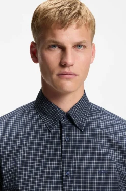 Regular-fit shirt in checked stretch-cotton dobby