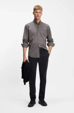Regular-fit shirt in checked stretch-cotton dobby