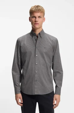 Regular-fit shirt in checked stretch-cotton dobby