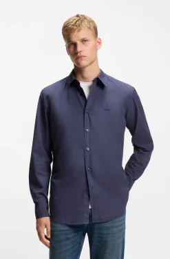 Regular-fit shirt in cotton poplin with embroidered logo