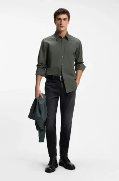 Regular-fit shirt in cotton poplin with embroidered logo