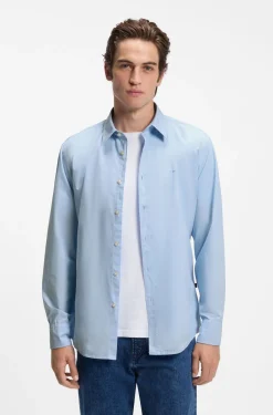 Regular-fit shirt in cotton poplin with embroidered logo
