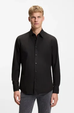 Regular-fit shirt in cotton poplin with embroidered logo