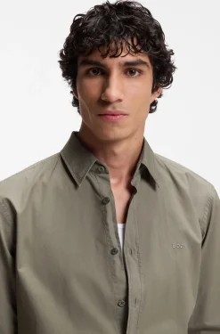 Regular-fit shirt in cotton poplin with embroidered logo