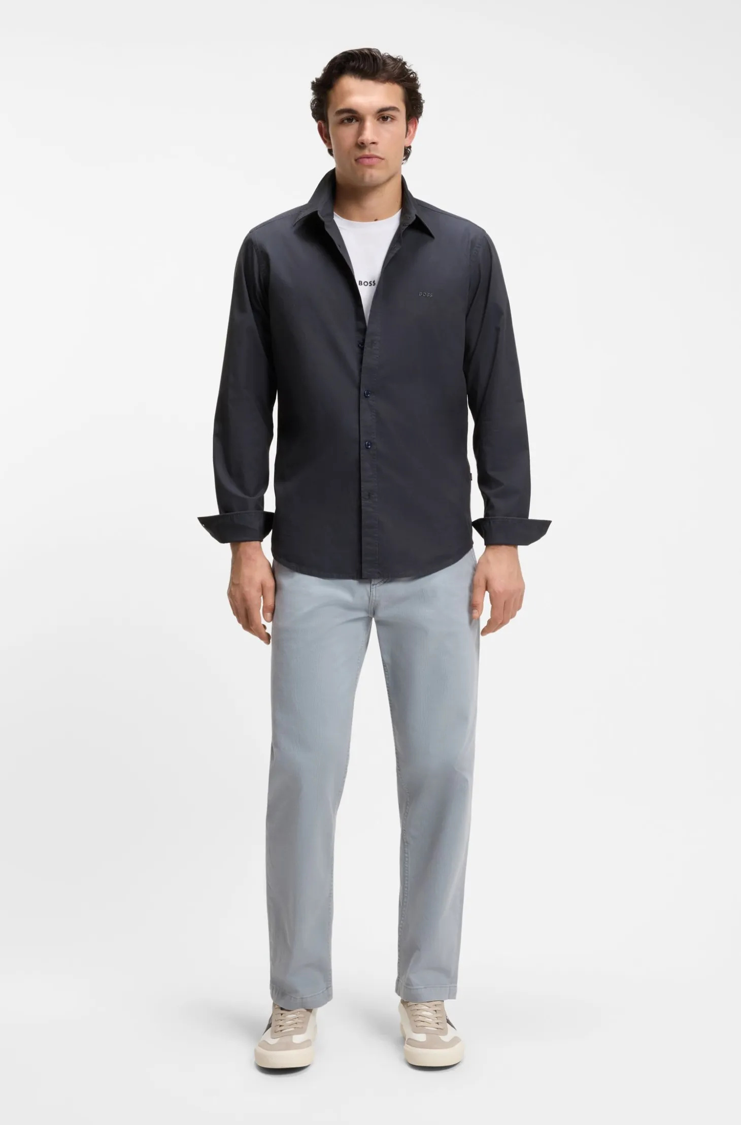 Regular-fit shirt in cotton poplin with embroidered logo