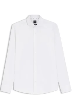 Regular-fit shirt in easy-iron stretch-cotton twill