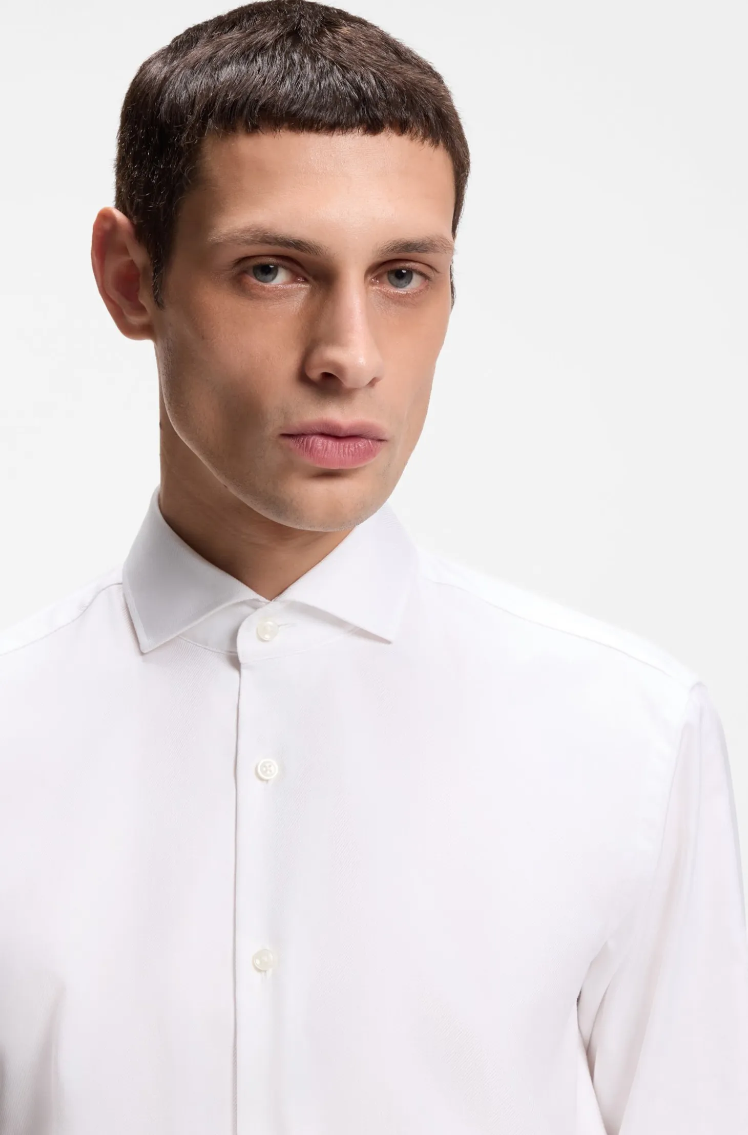 Regular-fit shirt in easy-iron stretch-cotton twill