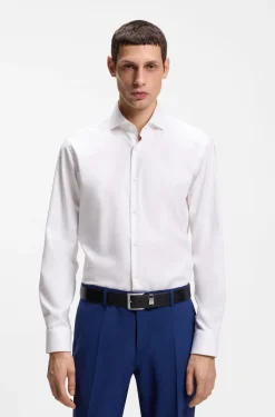 Regular-fit shirt in easy-iron stretch-cotton twill
