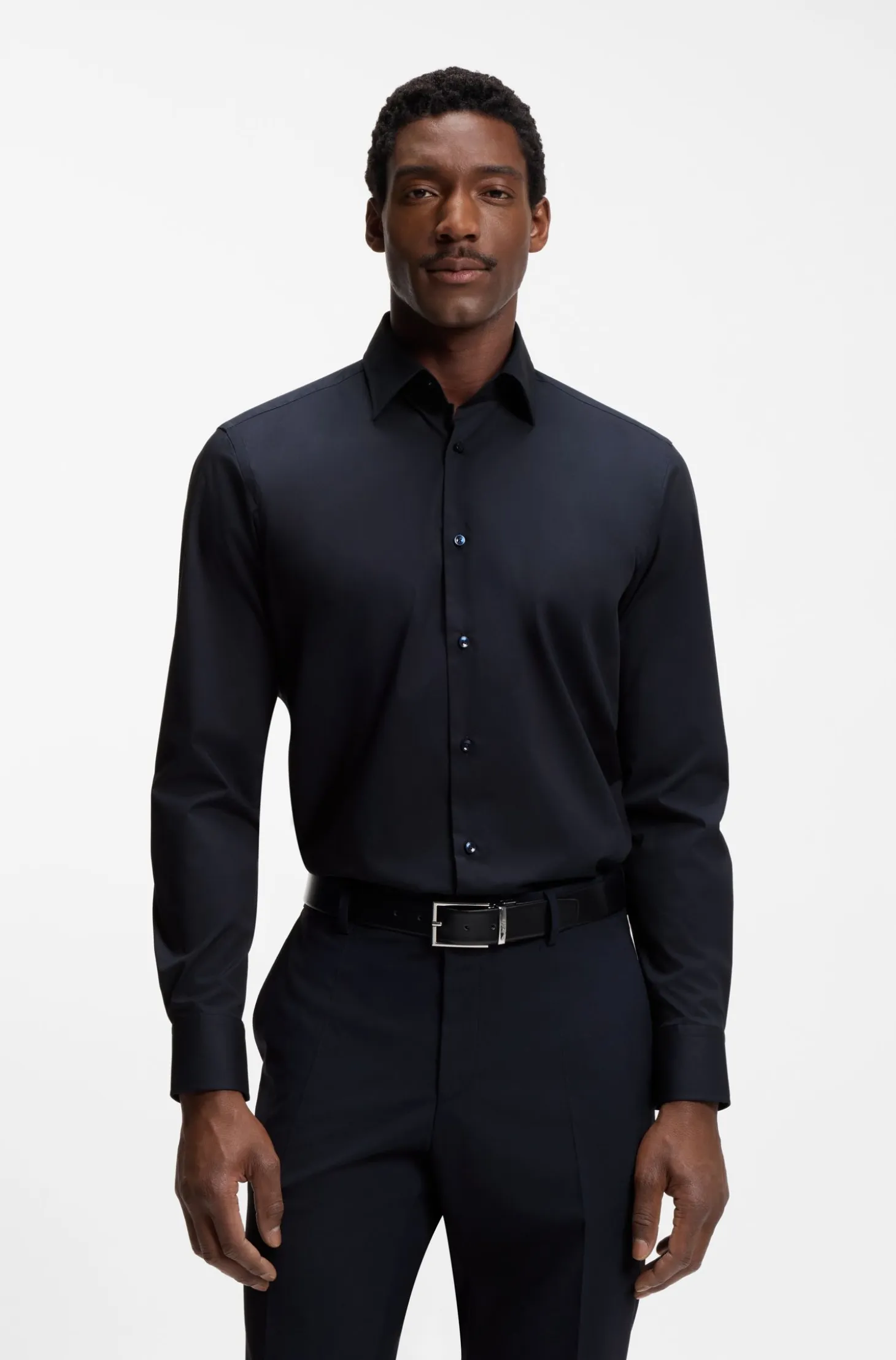 Regular-fit shirt in easy-iron stretch-cotton poplin