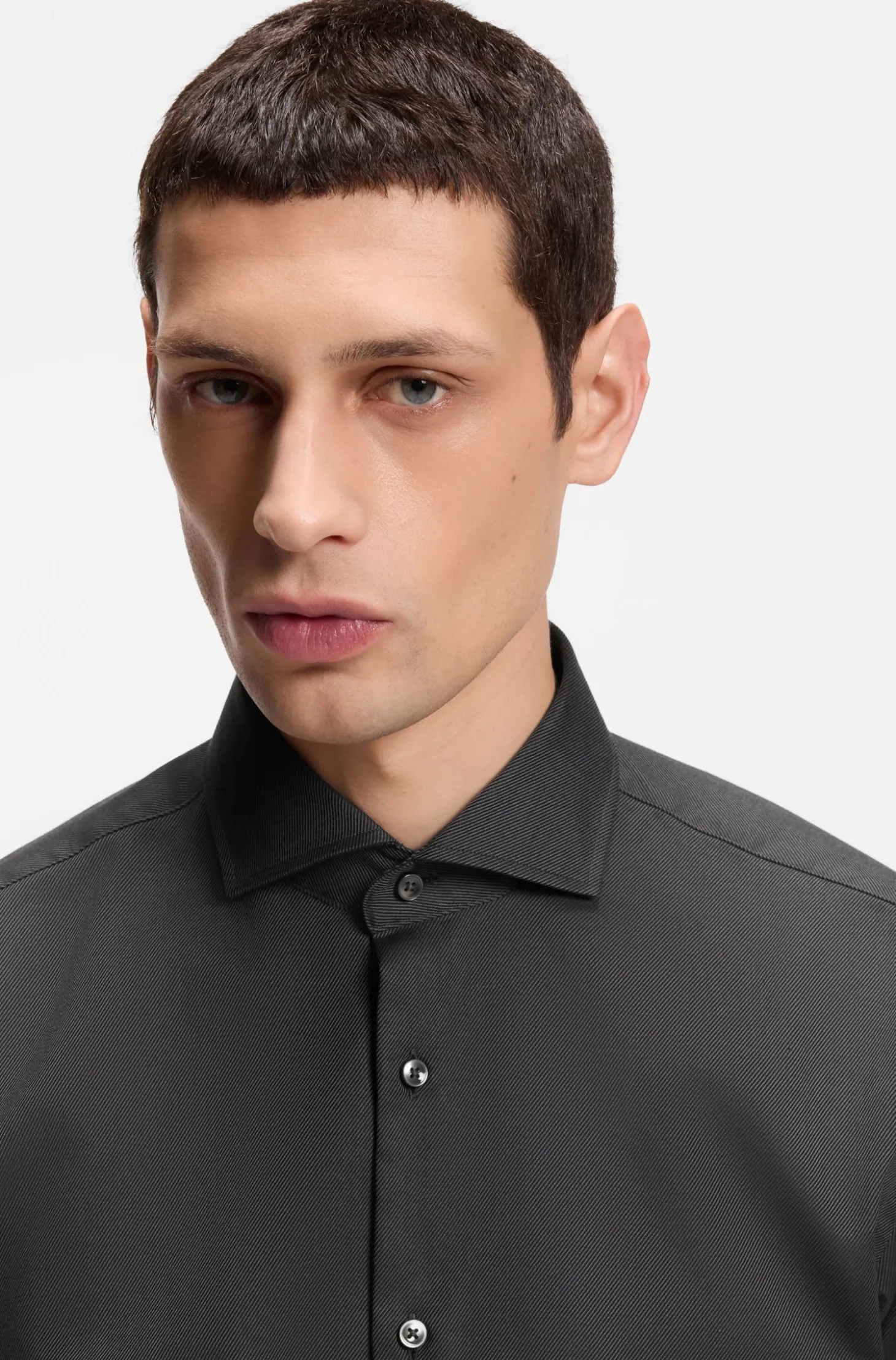 Regular-fit shirt in easy-iron stretch-cotton twill