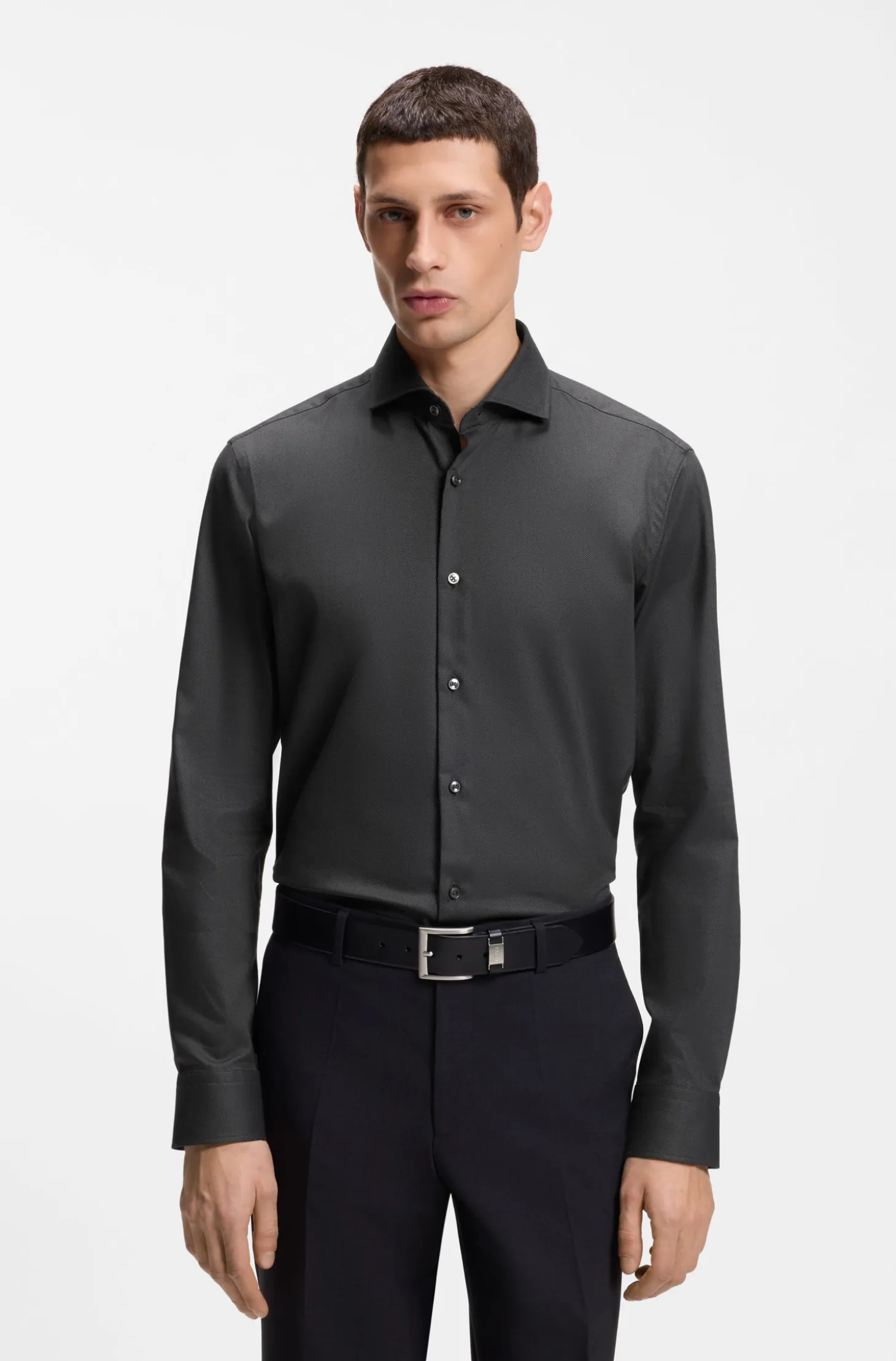 Regular-fit shirt in easy-iron stretch-cotton twill