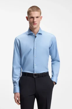 Regular-fit shirt in easy-iron stretch-cotton twill
