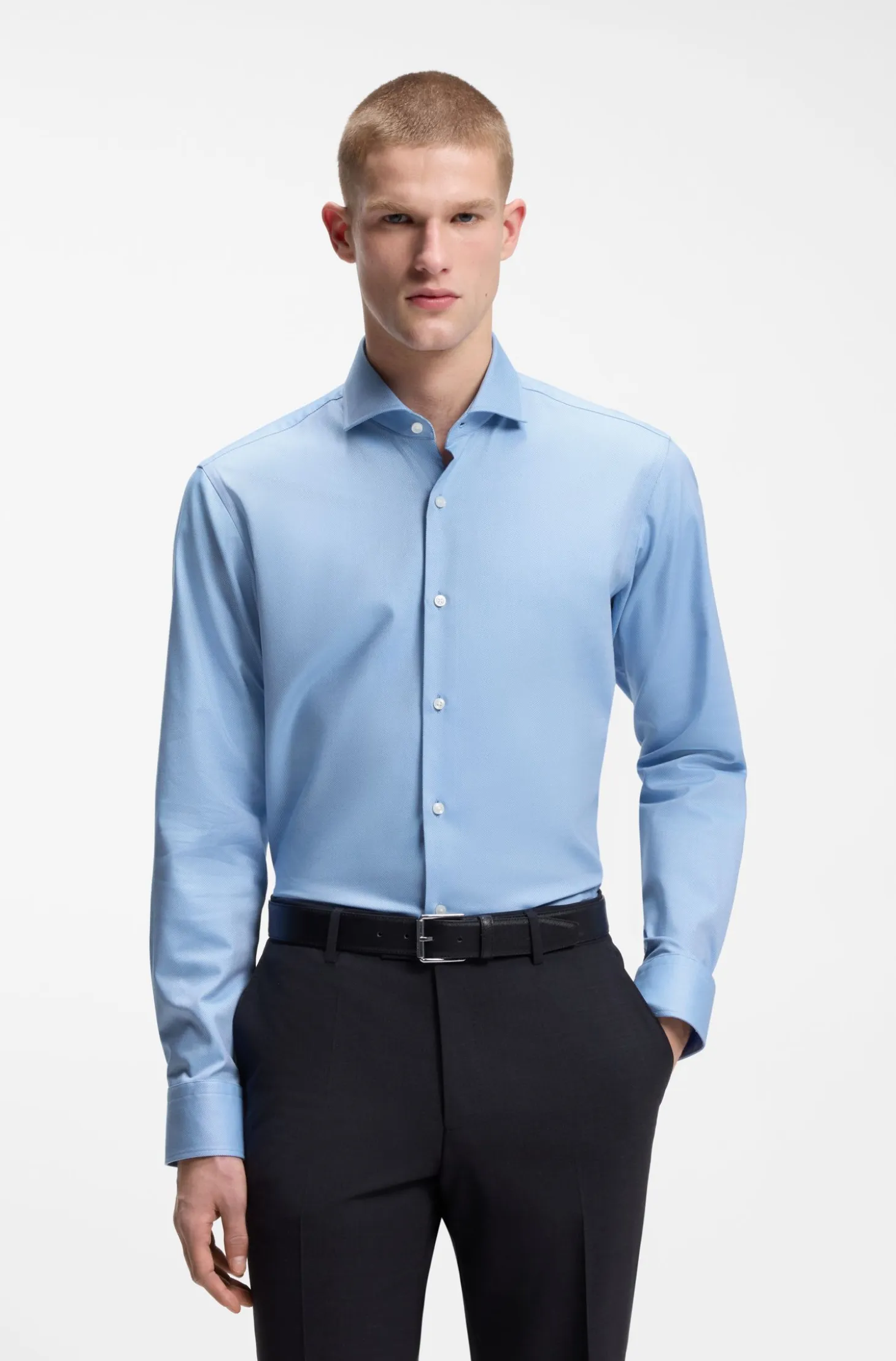 Regular-fit shirt in easy-iron stretch-cotton twill