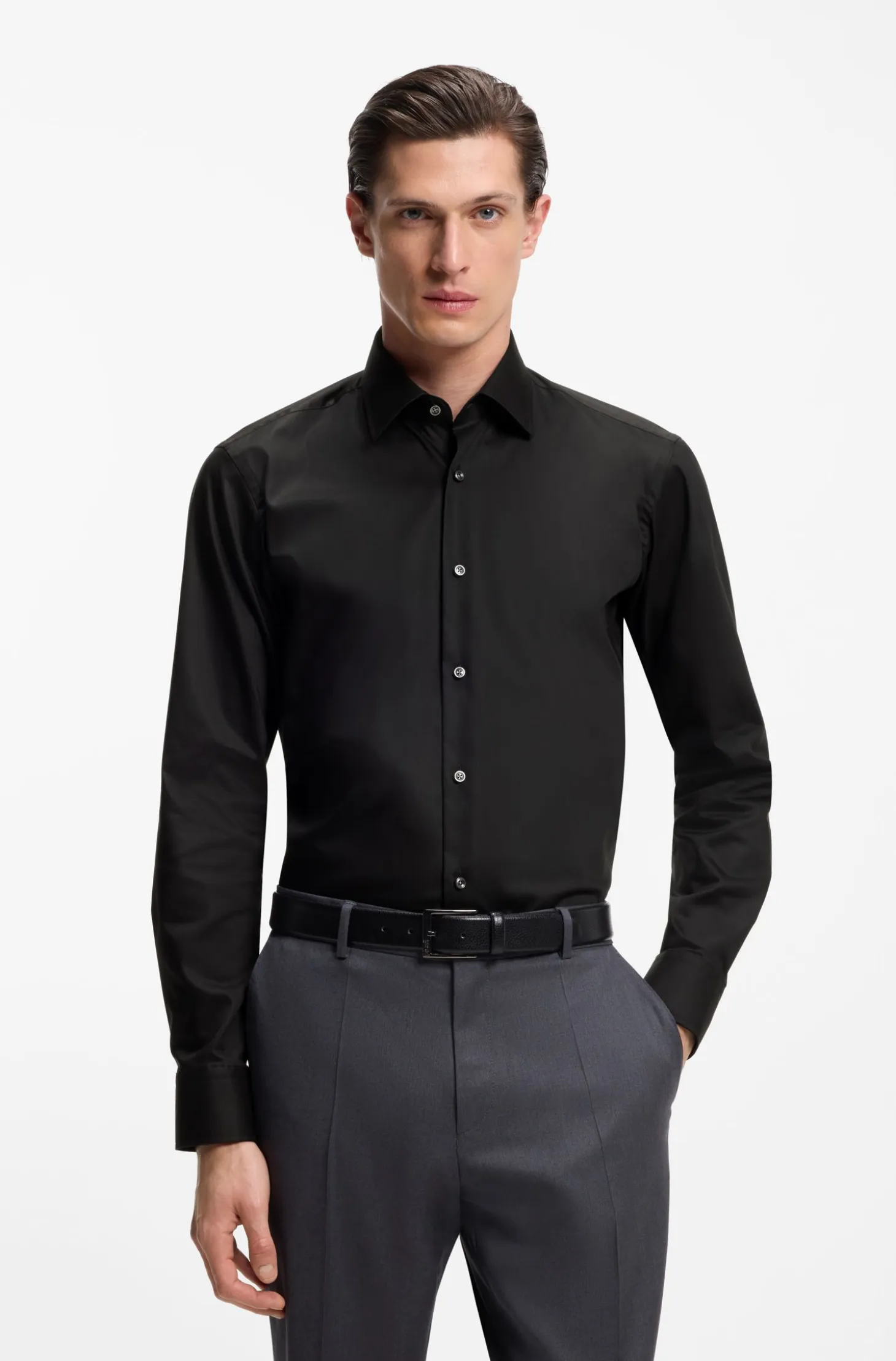Regular-fit shirt in easy-iron cotton poplin