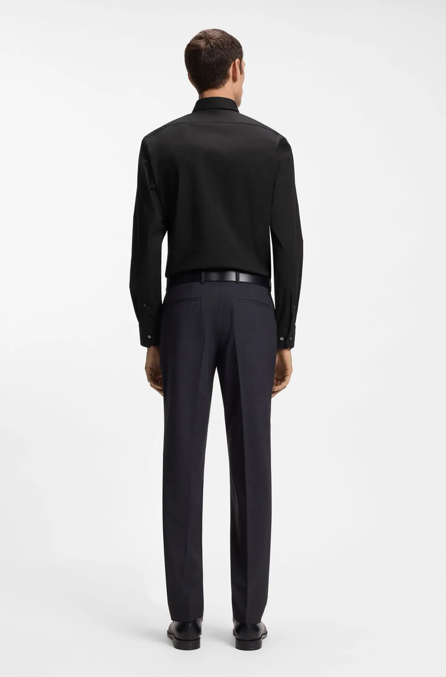 Regular-fit shirt in easy-iron stretch-cotton poplin