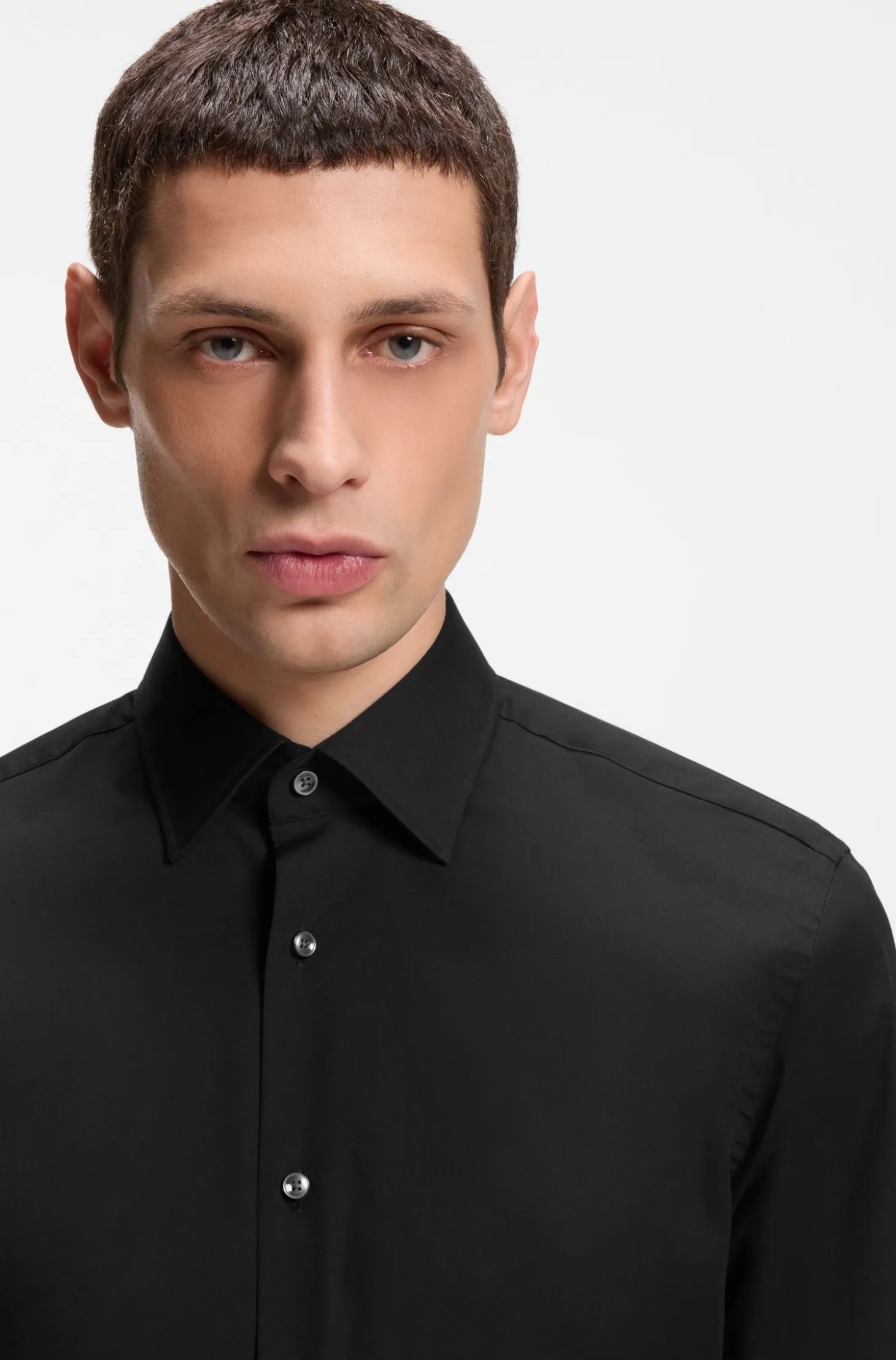 Regular-fit shirt in easy-iron stretch-cotton poplin