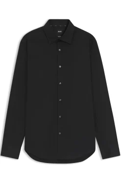 Regular-fit shirt in easy-iron stretch-cotton poplin