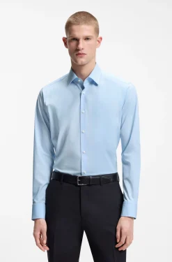 Regular-fit shirt in easy-iron stretch-cotton poplin