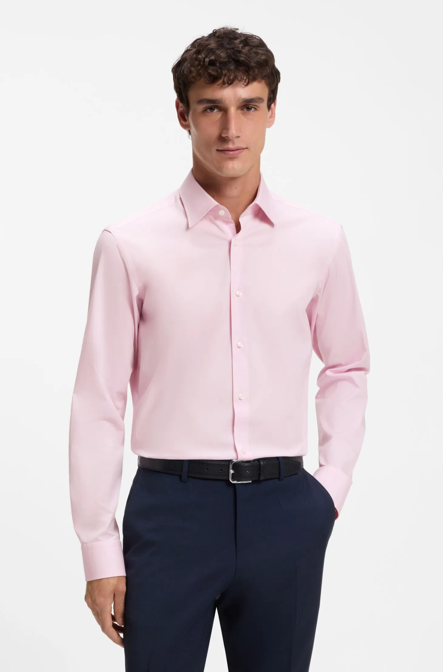 Regular-fit shirt in easy-iron stretch-cotton poplin