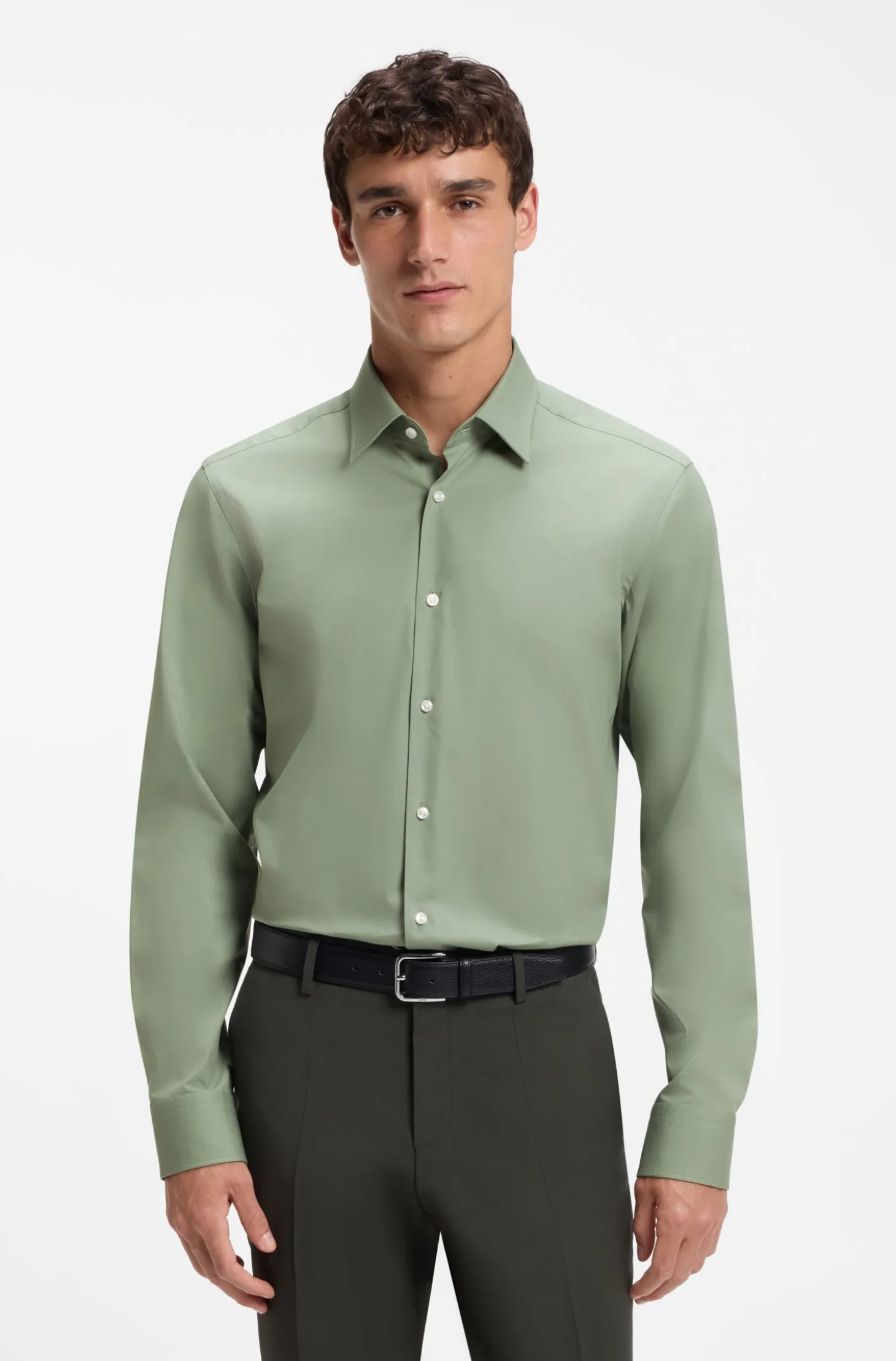 Regular-fit shirt in easy-iron stretch-cotton poplin