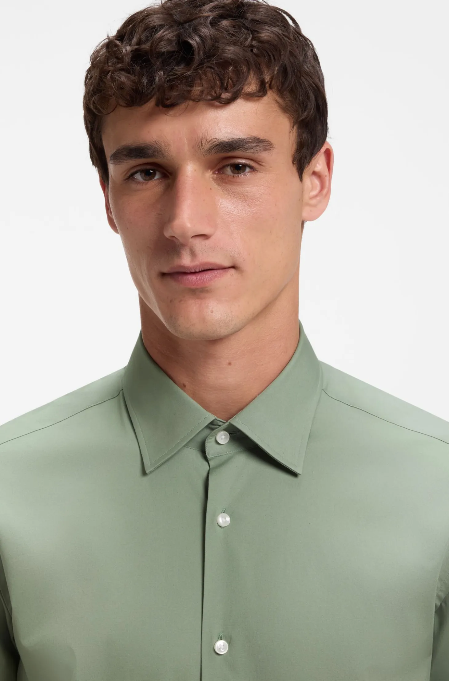Regular-fit shirt in easy-iron stretch-cotton poplin