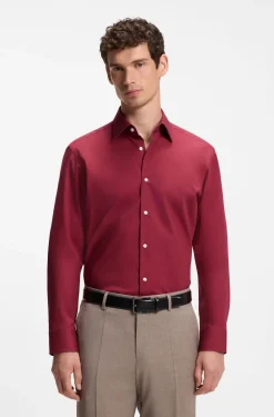 Regular-fit shirt in easy-iron stretch-cotton poplin