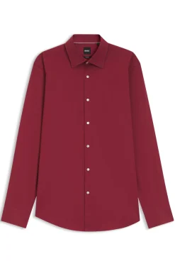 Regular-fit shirt in easy-iron stretch-cotton poplin