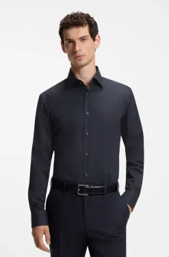 Regular-fit shirt in easy-iron stretch cotton