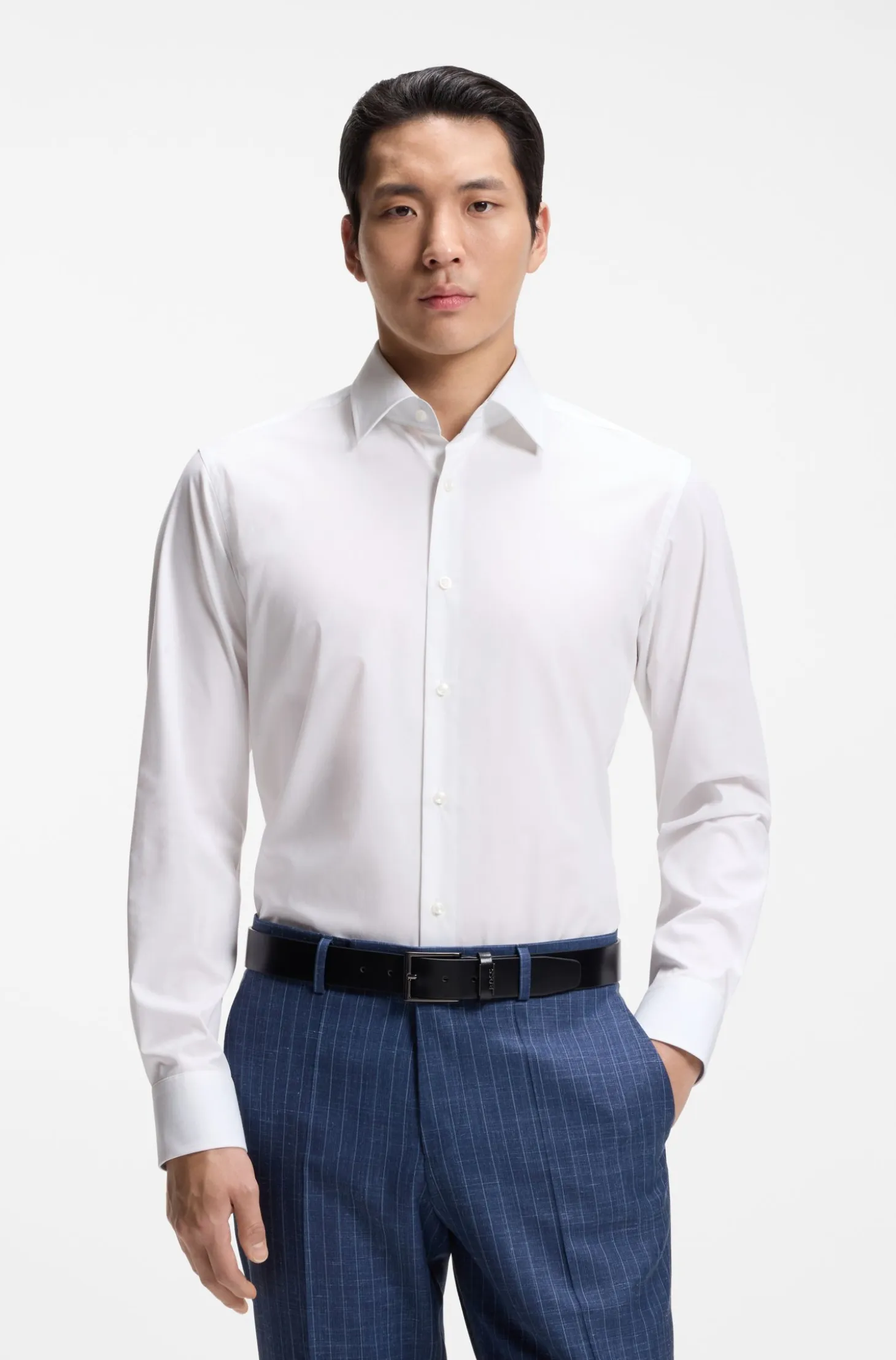 Regular-fit shirt in easy-iron stretch cotton