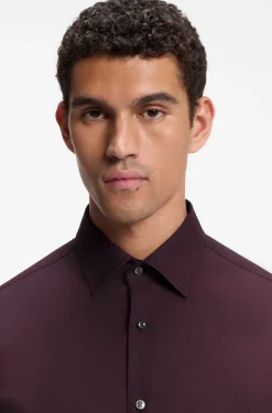 Regular-fit shirt in easy-iron stretch-cotton dobby
