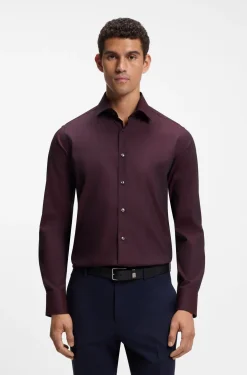 Regular-fit shirt in easy-iron stretch-cotton dobby