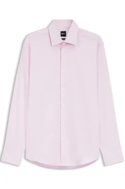 Regular-fit shirt in easy-iron stretch-cotton dobby
