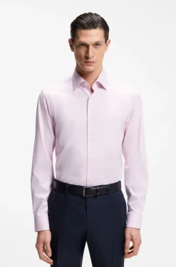 Regular-fit shirt in easy-iron stretch-cotton dobby