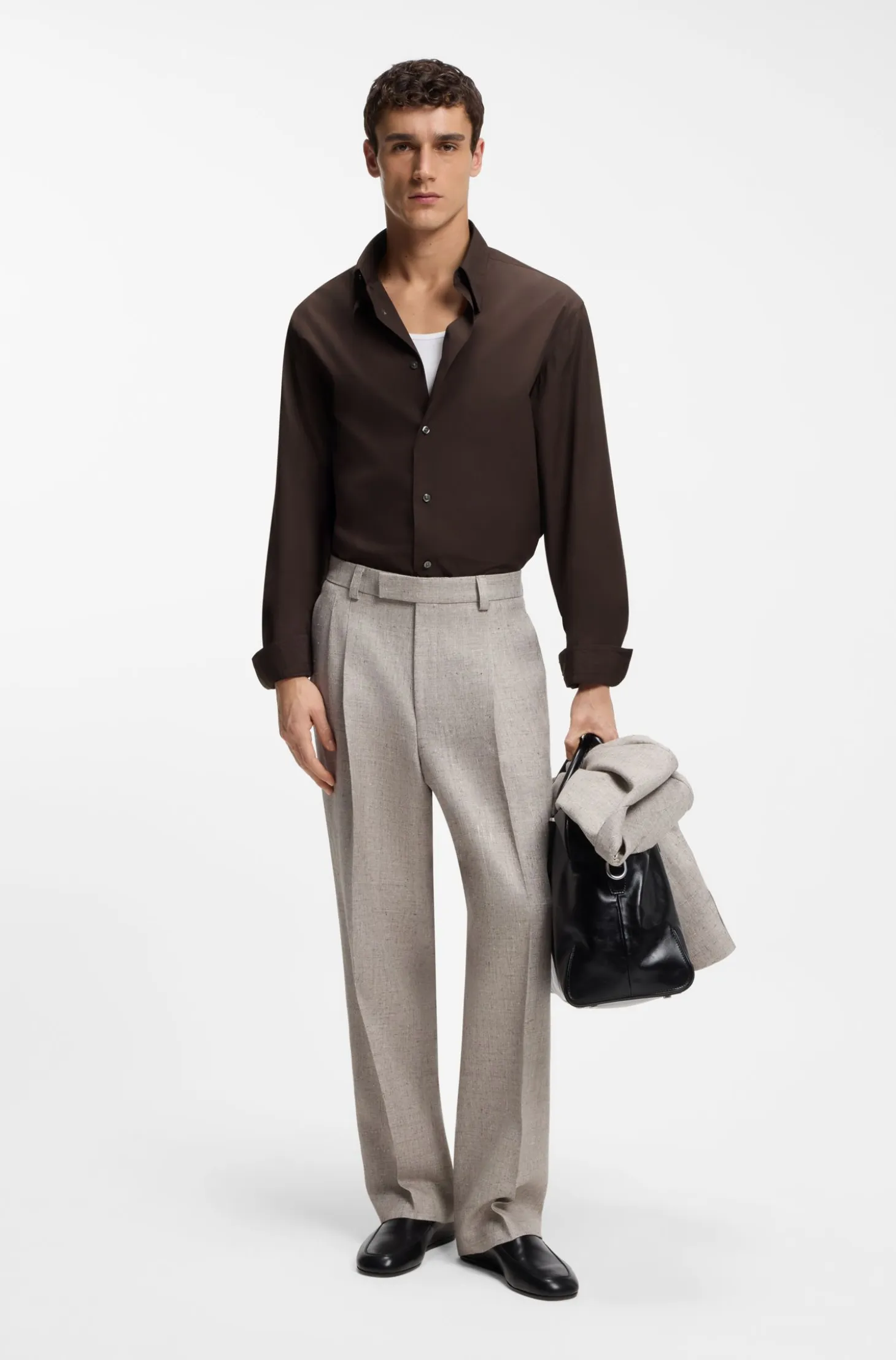 Regular-fit shirt in lightweight merino wool
