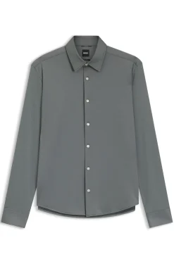 Regular-fit shirt in performance-stretch Oxford jersey