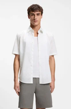 Regular-fit shirt in printed cotton poplin