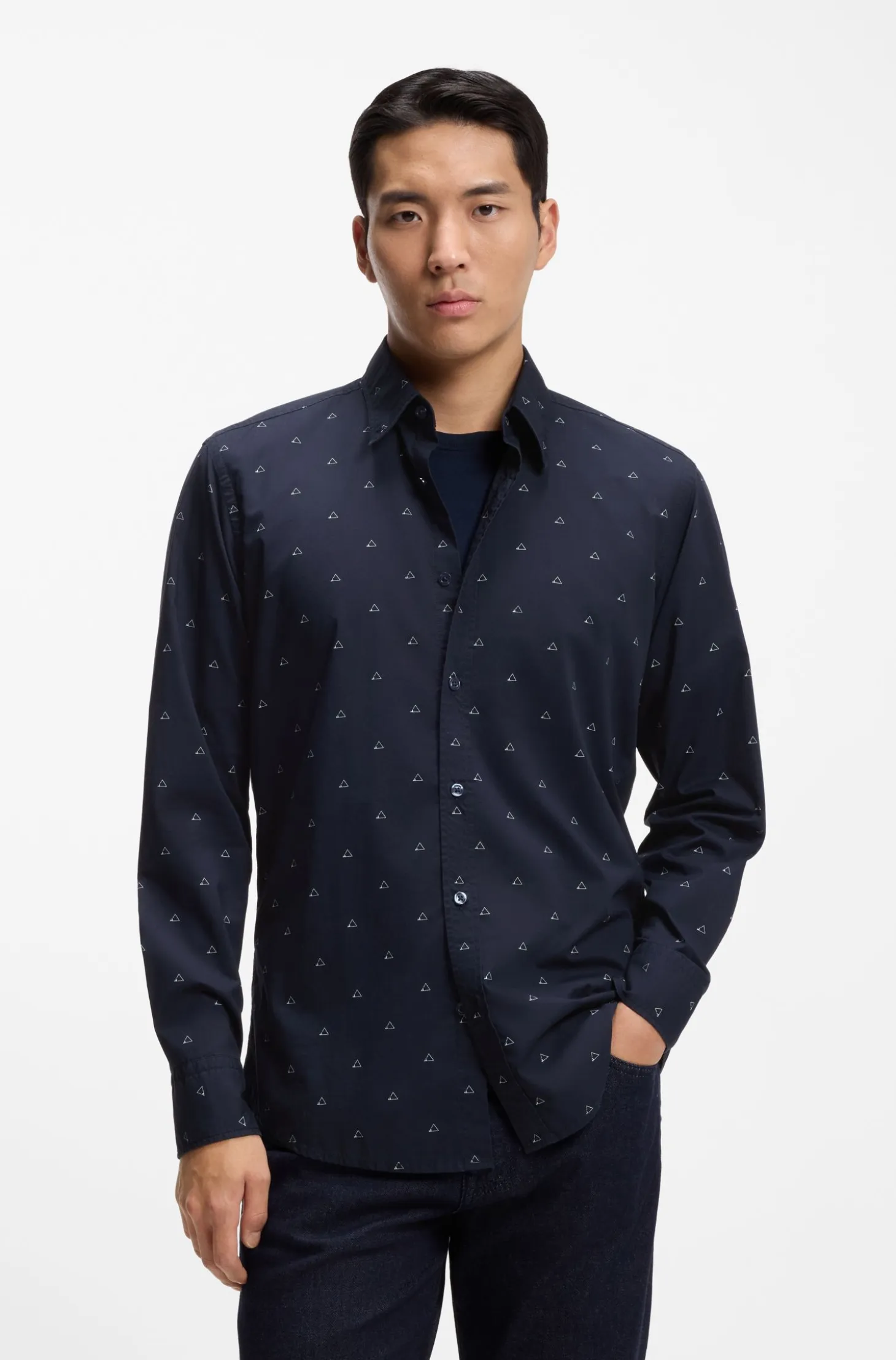 Regular-fit shirt in printed cotton poplin