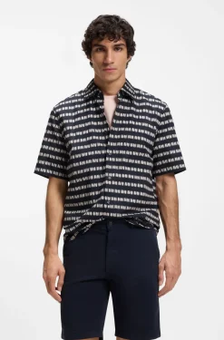 Regular-fit shirt in printed cotton poplin
