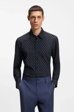 Regular-fit shirt in printed performance-stretch jersey