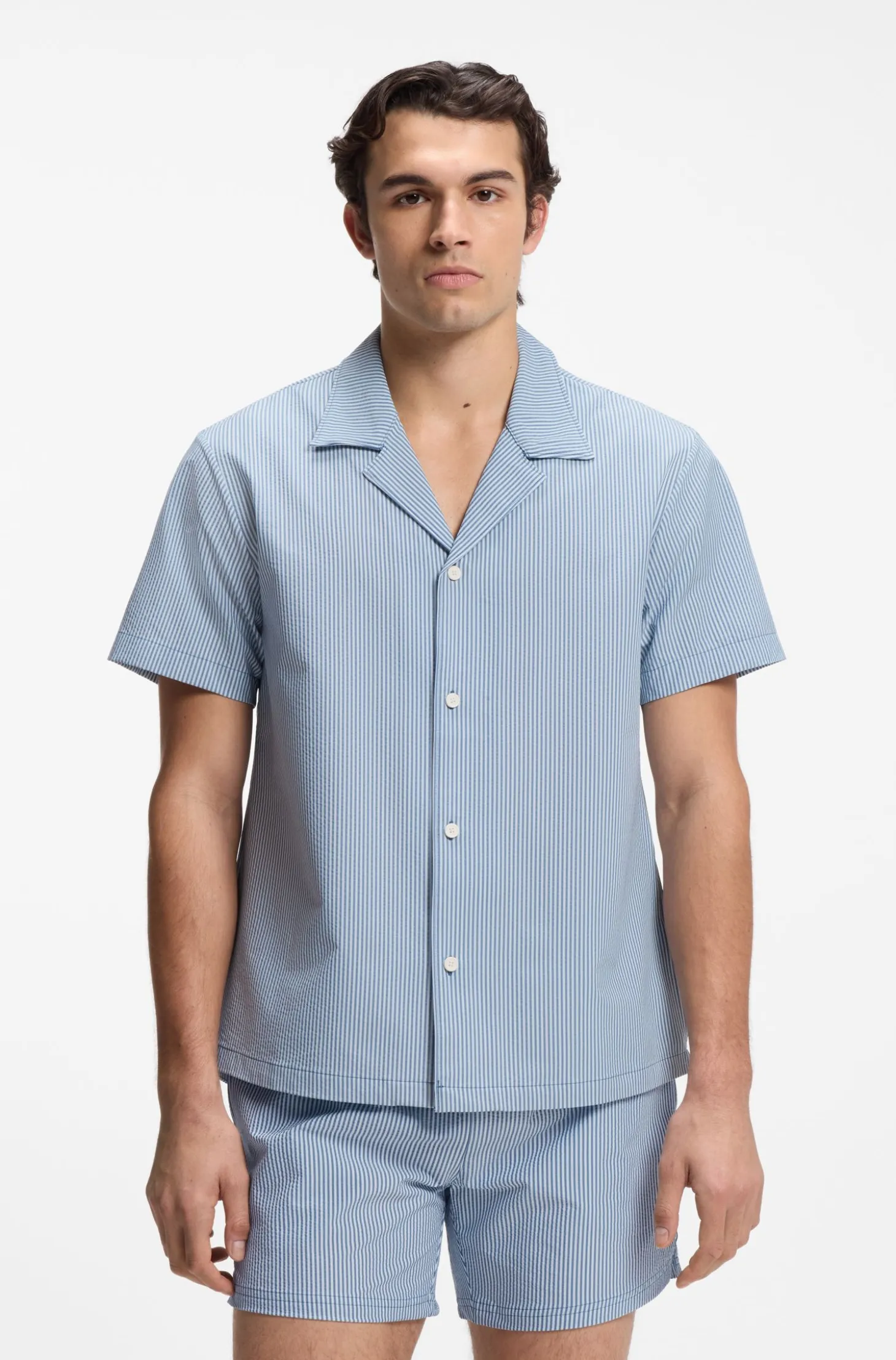 Regular-fit shirt in seersucker fabric