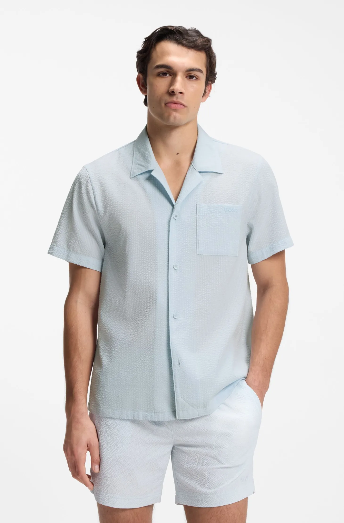Regular-fit shirt in seersucker fabric